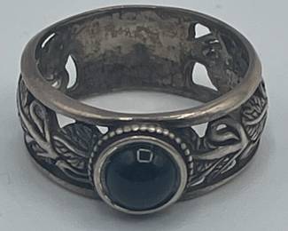 Sterling Silver Black Onyx Filigree Ring