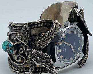 Native American Sterling Silver Cuff Watch with Eagle