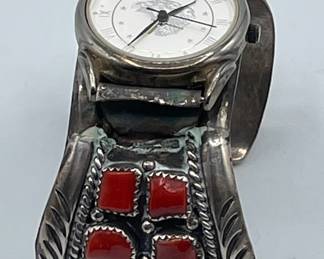 Native American Sterling Silver Coral Watch Band