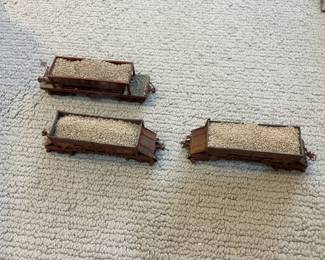 LOT 95 A Group of Three Hand Constructed HO Scale Model Gravel Gondolas. Starting Bid $35.00