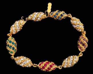 Camrose  Kross JBK Jacqueline Kennedy MultiColor Rhinestone Egg Bracelet  COA  Original Box