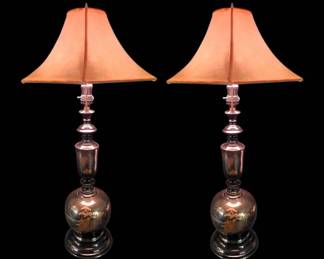 Elegant Pair of Vintage 1950s Japanese Art of Chokin Black Bronze Table Lamps
