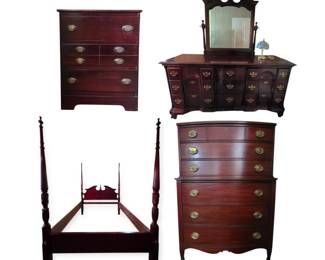 Coaster Fine Furniture Wheat Carved Bed, Triple Dresser,  Federal Bowfront Mahogany