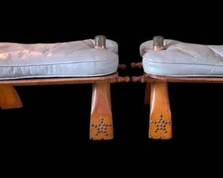 Set of 2 Vintage MidCentury EgyptianMoroccan Camel Saddle Stools With Brass Star Studs