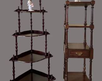 Two Vintage Dark Wood Display Stands 5Tier Corner Whatnot  Pennsylvania House Solid Cherry Stand