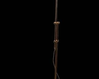 Vintage MCM Brass Plate Pharmacy Floor Lamp With Adjustable Clamshell Shade