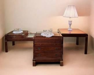 Vintage MCM Style Campaign Furniture Set  3 Stunning Pieces Including A Bar Cart