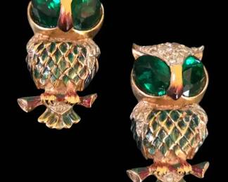  06 Rare Vintage Coro Craft Vermeil Gold over Sterling Owl Fur Clips