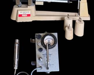 Atomic Era Science Lot Vintage PRI Geiger Counter  Ohaus Triple Beam Scale