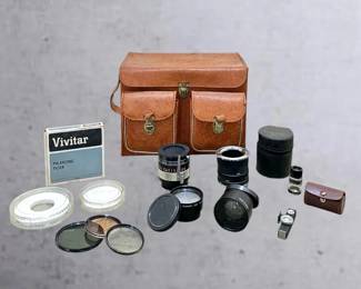 Vintage Photography Lot Camera Bag, Kalimar  MT Lenses, Vivitar Filters  Spiratone Accessories