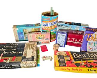 Vintage Board Games, Puzzles,  Toys Lot  Chess Tutor, Haslam American Logs, Micro Racer  More