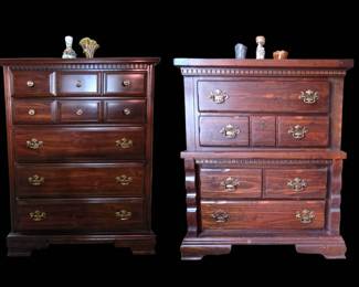 Set Of Vintage Solid Cherry Dressers With Dentil Molding