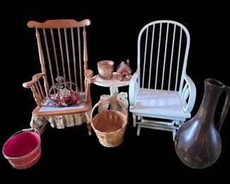 Retro Sunroom Collection Vintage Rocking Chairs  Woodland Decor Set