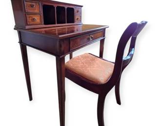 BurlInlay Desk  Duncan Phyfe Style Chair