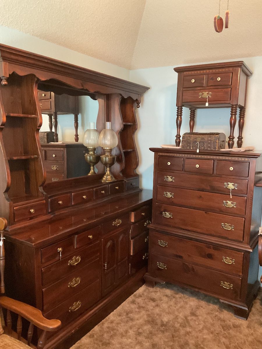 Ethan Allen -dresser with mirror-72x21x77, tall boy-38x21x54 & side table -21x16x27