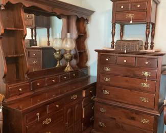 Ethan Allen -dresser with mirror-72x21x77, tall boy-38x21x54 & side table -21x16x27
