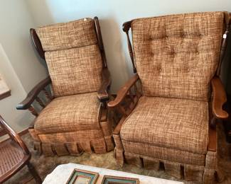 2 brown reclining chairs- right-31x40 & left- 28x38