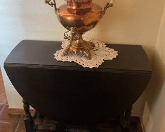  Solid Mahongany drop leaf table &London  brass & copper tea urn/samovar
