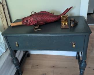 #50 - $100- Vintage blue grey cabinet with single drawer