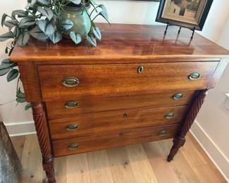 #29 - $450 - Antique American chest drawers with fluted front columns 44Wx42Hx20D