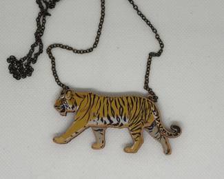 Wooden Tiger Pendant Necklace