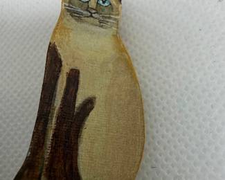 Hand-Carved Wooden Siamese Cat Figurine