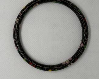 Vintage Black Cloisonné Enamel Bangle Bracelet with Floral Motif