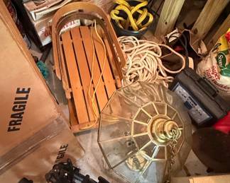 Vintage Octagonal Glass and Brass Hanging Light Fixture