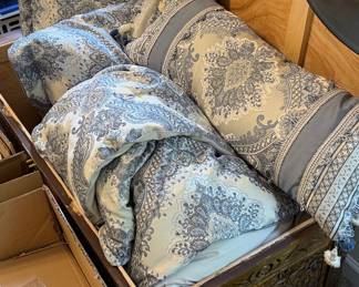 Ornate Carved Wood Chest with Paisley Pattern Bedding Set