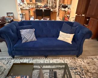 British Handmade 3 Seater Navy Blue Velvet Chesterfield Sofa