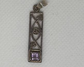 Sterling Silver and Amethyst Charles Rennie Mackintosh Style Pendant