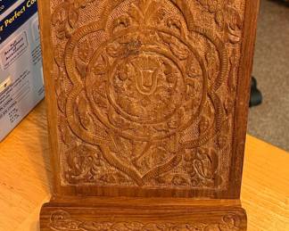 Hand-Carved Wooden Cookbook Stand