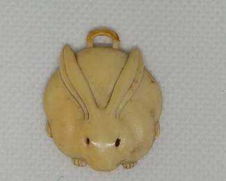Carved Ivory Rabbit Netsuke Pendant
