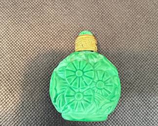 Art Deco Malachite Glass Perfume Bottle