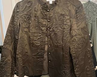 Coldwater Creek Quilted Brocade Jacket with Frog Button Closure