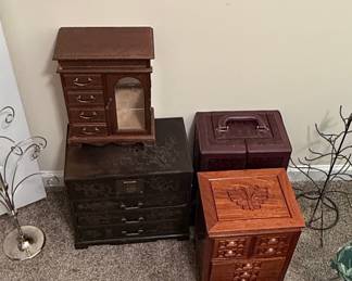 Assorted Vintage Wooden Jewelry Boxes and Chests