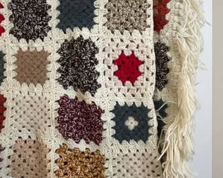 Granny Square Crochet Blanket with Fringe