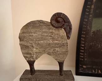 Rustic Wooden Ram Figurine