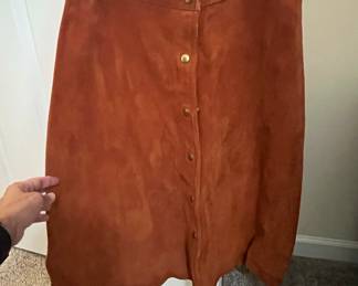 1970s Suede Button-Front Midi Skirt