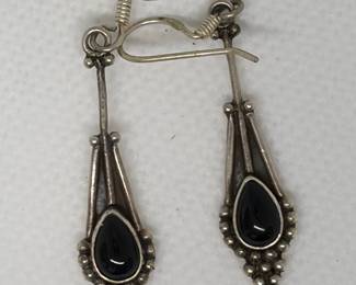 Sterling Silver and Onyx Teardrop Dangle Earrings
