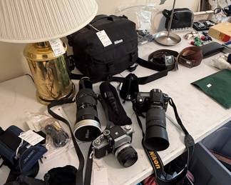 Nikon DSLR and Film Camera Lot with Lenses and Bag