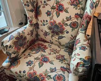 Queen Anne Style Floral Upholstered Wingback Armchair