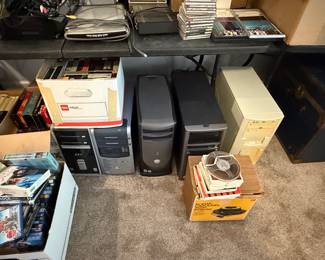 Assorted Vintage Computer Towers, Media, and Kodak Carousel Projector