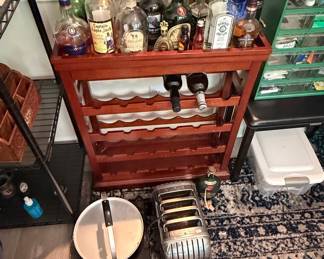 Bombay Company Wooden Wine Rack with Assorted Liquor Bottles