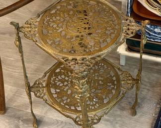 Ornate French Brass Pedestal Table Plant Stand, 2-Tier