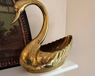 Vintage Solid Brass Swan Planter/Decorative Bowl