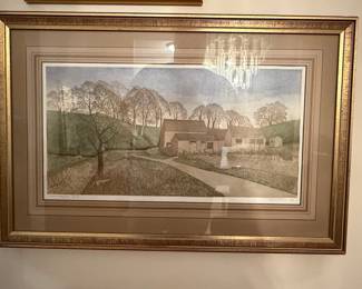 Farmhouse Landscape Etching by J.M. Winkelman, 1980