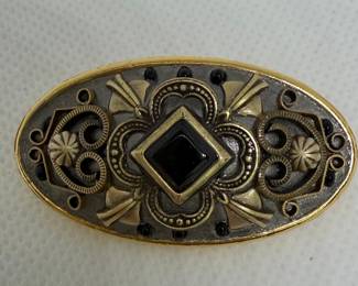 Michal Golan Art Deco Style Brooch with Onyx Stone