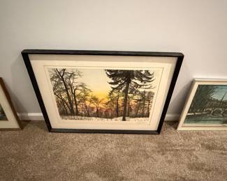 Winter Sunset Landscape Etching by Charlotte Laurine Schaefer
