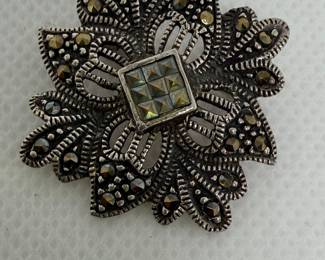 Sterling Silver and Marcasite Floral Brooch